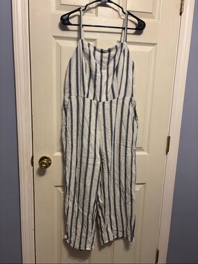Striped Blue & White Linen Jumpsuit